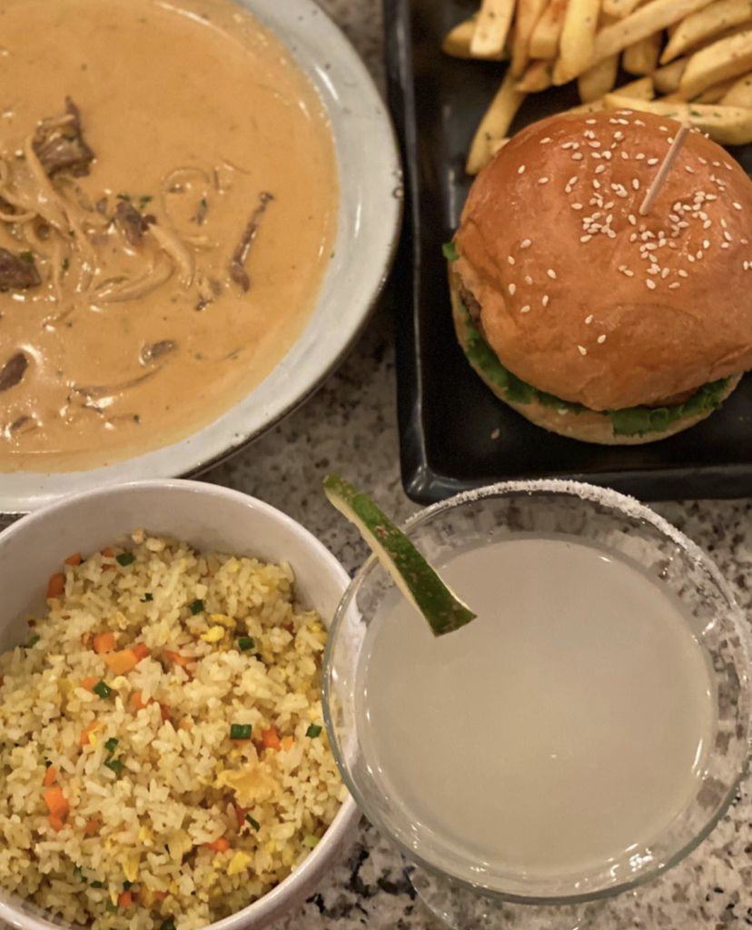 Chicken Stroganoff and Burger from Bondai Ghana